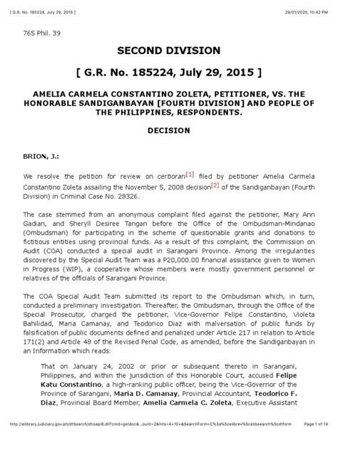 blue zoleta scandal|G.R. No. 185224. July 29, 2015 (Case Brief / Digest).